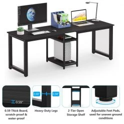 Halseey 78 in. Rectangular Black Wood Computer Desk Two Person Writing Desk with Metal Frame and Storage Shelves by TRIBESIGNS WAY TO ORIGIN -Deals Glitzhome Store black tribesigns way to origin computer desks hd zk10004 4f 1000