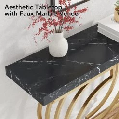 Benjamin 39.37'' Console Table Wood Black Gold Sofa Table, Morden Industrial Narrow Long Skinny Hallway Table by TRIBESIGNS WAY TO ORIGIN -Deals Glitzhome Store black tribesigns way to origin console tables hd jw0266 wzz 1d 1000