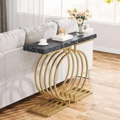 Benjamin 39.37'' Console Table Wood Black Gold Sofa Table, Morden Industrial Narrow Long Skinny Hallway Table by TRIBESIGNS WAY TO ORIGIN -Deals Glitzhome Store black tribesigns way to origin console tables hd jw0266 wzz 1f 1000