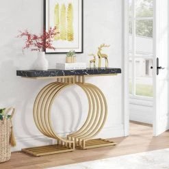 Benjamin 39.37'' Console Table Wood Black Gold Sofa Table, Morden Industrial Narrow Long Skinny Hallway Table by TRIBESIGNS WAY TO ORIGIN -Deals Glitzhome Store black tribesigns way to origin console tables hd jw0266 wzz 31 1000
