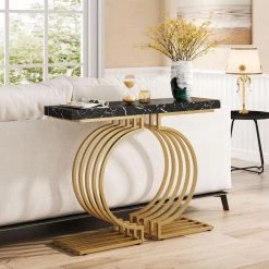 Benjamin 39.37'' Console Table Wood Black Gold Sofa Table, Morden Industrial Narrow Long Skinny Hallway Table by TRIBESIGNS WAY TO ORIGIN -Deals Glitzhome Store black tribesigns way to origin console tables hd jw0266 wzz 4f 1000