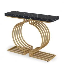 Benjamin 39.37'' Console Table Wood Black Gold Sofa Table, Morden Industrial Narrow Long Skinny Hallway Table by TRIBESIGNS WAY TO ORIGIN