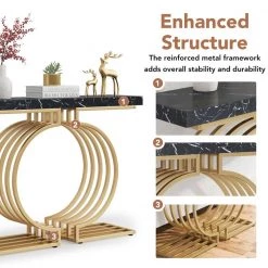 Benjamin 39.37'' Console Table Wood Black Gold Sofa Table, Morden Industrial Narrow Long Skinny Hallway Table by TRIBESIGNS WAY TO ORIGIN -Deals Glitzhome Store black tribesigns way to origin console tables hd jw0266 wzz 77 1000