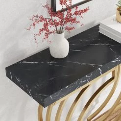 Benjamin 39.37'' Console Table Wood Black Gold Sofa Table, Morden Industrial Narrow Long Skinny Hallway Table by TRIBESIGNS WAY TO ORIGIN -Deals Glitzhome Store black tribesigns way to origin console tables hd jw0266 wzz d4 1000