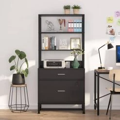 Calvin Black Lateral Particle Board File Cabinet Printer Stand with 4 Shelves and 2 Drawers by TRIBESIGNS WAY TO ORIGIN -Deals Glitzhome Store black tribesigns way to origin file cabinets hd c0273 4f 1000