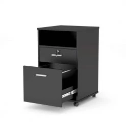 Dean Black Rolling Wheels Engineered Wood File Cabinet with 2 Shelves and 2 Drawers by TRIBESIGNS WAY TO ORIGIN