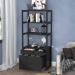 Calida Black File Cabinet with 4-Storage Shelves and 2-Drawers by TRIBESIGNS WAY TO ORIGIN -Deals Glitzhome Store black tribesigns way to origin file cabinets hd f1234 31 1000