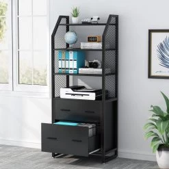 Cacey Black File Cabinet with 4 Storage Shelves and 2 Drawers by TRIBESIGNS WAY TO ORIGIN -Deals Glitzhome Store black tribesigns way to origin file cabinets hd f1324 c3 1000