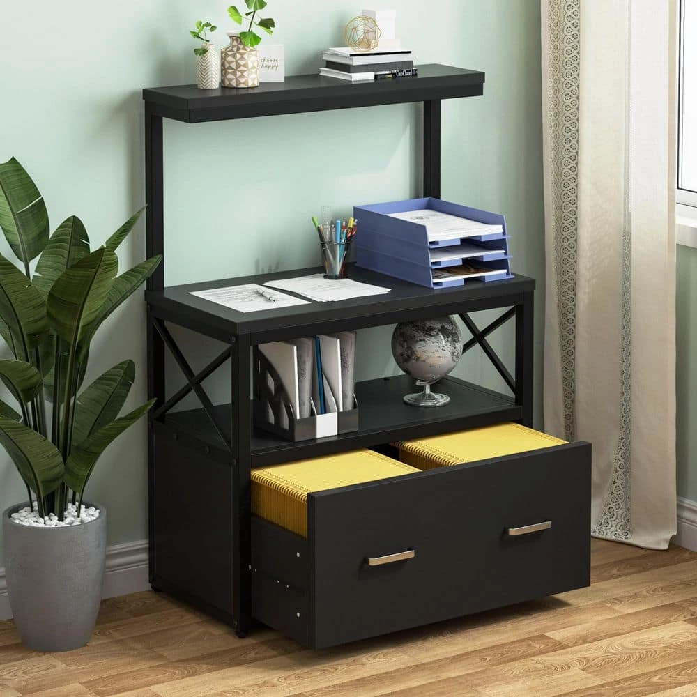 Earl Black Particle Board Lateral File Cabinet Printer Stand with 3 Open Shelves and 1 Drawer by TRIBESIGNS WAY TO ORIGIN 8 Earl Black Particle Board Lateral File Cabinet Printer Stand with 3 Open Shelves and 1 Drawer by TRIBESIGNS WAY TO ORIGIN - Image 6