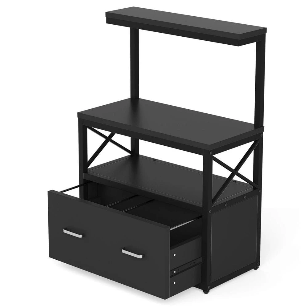 Earl Black Particle Board Lateral File Cabinet Printer Stand with 3 Open Shelves and 1 Drawer by TRIBESIGNS WAY TO ORIGIN 3 Earl Black Particle Board Lateral File Cabinet Printer Stand with 3 Open Shelves and 1 Drawer by TRIBESIGNS WAY TO ORIGIN