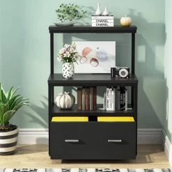 Earl Black Particle Board Lateral File Cabinet Printer Stand with 3 Open Shelves and 1 Drawer by TRIBESIGNS WAY TO ORIGIN 12 Earl Black Particle Board Lateral File Cabinet Printer Stand with 3 Open Shelves and 1 Drawer by TRIBESIGNS WAY TO ORIGIN -Deals Glitzhome Store black tribesigns way to origin file cabinets hd jw0101 76 1000
