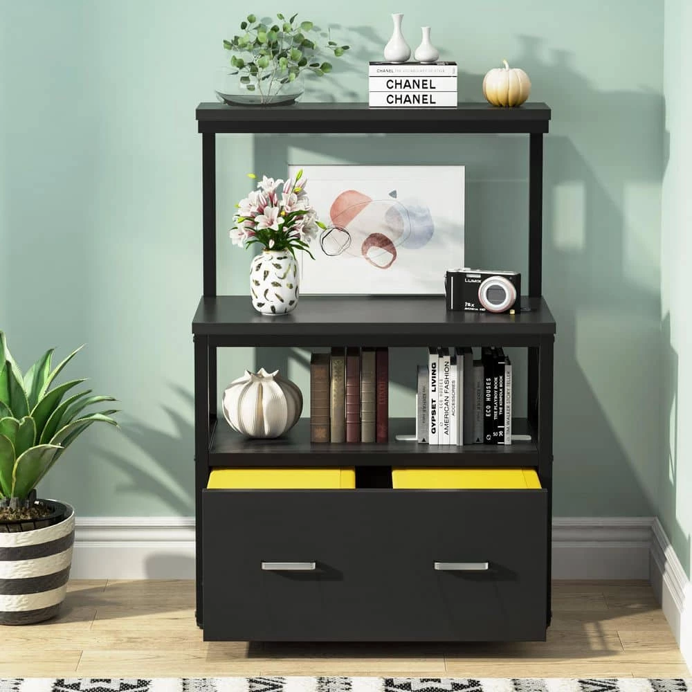 Earl Black Particle Board Lateral File Cabinet Printer Stand with 3 Open Shelves and 1 Drawer by TRIBESIGNS WAY TO ORIGIN 7 Earl Black Particle Board Lateral File Cabinet Printer Stand with 3 Open Shelves and 1 Drawer by TRIBESIGNS WAY TO ORIGIN - Image 5