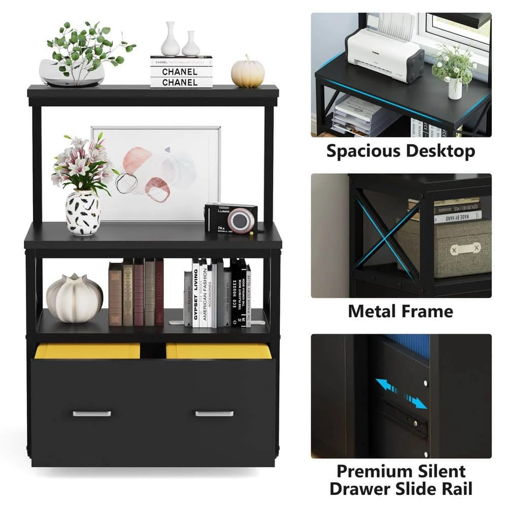 Earl Black Particle Board Lateral File Cabinet Printer Stand with 3 Open Shelves and 1 Drawer by TRIBESIGNS WAY TO ORIGIN 6 Earl Black Particle Board Lateral File Cabinet Printer Stand with 3 Open Shelves and 1 Drawer by TRIBESIGNS WAY TO ORIGIN - Image 4