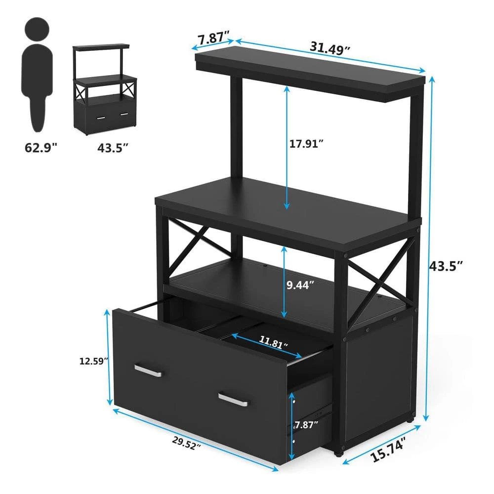 Earl Black Particle Board Lateral File Cabinet Printer Stand with 3 Open Shelves and 1 Drawer by TRIBESIGNS WAY TO ORIGIN 5 Earl Black Particle Board Lateral File Cabinet Printer Stand with 3 Open Shelves and 1 Drawer by TRIBESIGNS WAY TO ORIGIN - Image 3