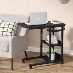 Andrea 31.5 in. C-Shaped Black Mobile Computer Desk Height Adjustable Laptop End Storage Shelves Standing Rolling Cart by TRIBESIGNS WAY TO ORIGIN -Deals Glitzhome Store black tribesigns way to origin laptop desks hd c0110 wzz 1f 1000