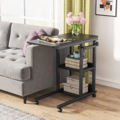 Andrea 31.5 in. C-Shaped Black Mobile Computer Desk Height Adjustable Laptop End Storage Shelves Standing Rolling Cart by TRIBESIGNS WAY TO ORIGIN -Deals Glitzhome Store black tribesigns way to origin laptop desks hd c0110 wzz 40 1000