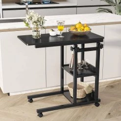 Andrea 31.5 in. C-Shaped Black Mobile Computer Desk Height Adjustable Laptop End Storage Shelves Standing Rolling Cart by TRIBESIGNS WAY TO ORIGIN -Deals Glitzhome Store black tribesigns way to origin laptop desks hd c0110 wzz 44 1000