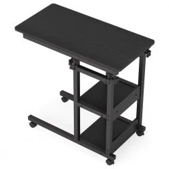 Andrea 31.5 in. C-Shaped Black Mobile Computer Desk Height Adjustable Laptop End Storage Shelves Standing Rolling Cart by TRIBESIGNS WAY TO ORIGIN
