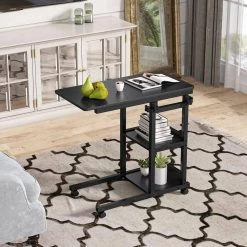 Andrea 31.5 in. C-Shaped Black Mobile Computer Desk Height Adjustable Laptop End Storage Shelves Standing Rolling Cart by TRIBESIGNS WAY TO ORIGIN -Deals Glitzhome Store black tribesigns way to origin laptop desks hd c0110 wzz 66 1000