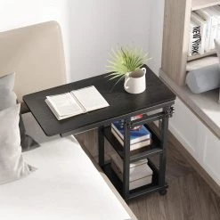 Andrea 31.5 in. C-Shaped Black Mobile Computer Desk Height Adjustable Laptop End Storage Shelves Standing Rolling Cart by TRIBESIGNS WAY TO ORIGIN -Deals Glitzhome Store black tribesigns way to origin laptop desks hd c0110 wzz 77 1000