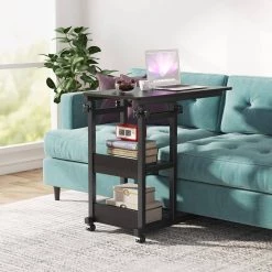 Andrea 31.5 in. C-Shaped Black Mobile Computer Desk Height Adjustable Laptop End Storage Shelves Standing Rolling Cart by TRIBESIGNS WAY TO ORIGIN -Deals Glitzhome Store black tribesigns way to origin laptop desks hd c0110 wzz a0 1000