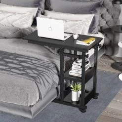 Andrea 31.5 in. C-Shaped Black Mobile Computer Desk Height Adjustable Laptop End Storage Shelves Standing Rolling Cart by TRIBESIGNS WAY TO ORIGIN -Deals Glitzhome Store black tribesigns way to origin laptop desks hd c0110 wzz d4 1000