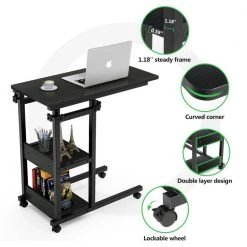 Andrea 31.5 in. C-Shaped Black Mobile Computer Desk Height Adjustable Laptop End Storage Shelves Standing Rolling Cart by TRIBESIGNS WAY TO ORIGIN -Deals Glitzhome Store black tribesigns way to origin laptop desks hd c0110 wzz fa 1000 1