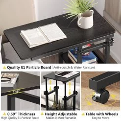 Andrea 31.5 in. C-Shaped Black Mobile Computer Desk Height Adjustable Laptop End Storage Shelves Standing Rolling Cart by TRIBESIGNS WAY TO ORIGIN -Deals Glitzhome Store black tribesigns way to origin laptop desks hd c0110 wzz fa 1000