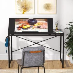 Halseey 39 in. Black Drafting Table Writing Painting Studying Reading Desk Art Til-table Height Angle 2 Hooks by TRIBESIGNS WAY TO ORIGIN -Deals Glitzhome Store black tribesigns way to origin writing desks hd jw0084 wzz 66 1000