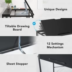 Halseey 39 in. Black Drafting Table Writing Painting Studying Reading Desk Art Til-table Height Angle 2 Hooks by TRIBESIGNS WAY TO ORIGIN -Deals Glitzhome Store black tribesigns way to origin writing desks hd jw0084 wzz fa 1000
