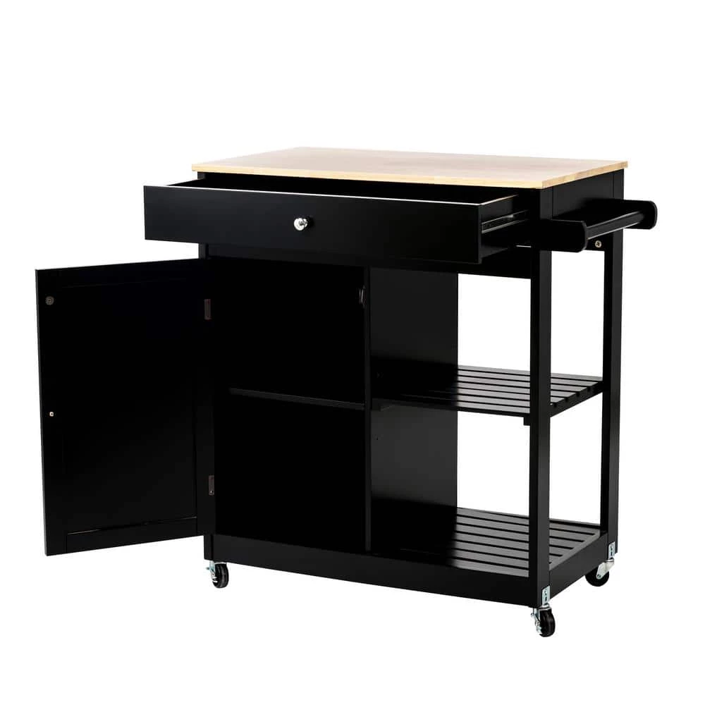 33.86 in. H Black Wooden Basic Kitchen Island with 1 Drawer; 1 Door; 2 Tier by Glitzhome 6 33.86 in. H Black Wooden Basic Kitchen Island with 1 Drawer; 1 Door; 2 Tier by Glitzhome - Image 4