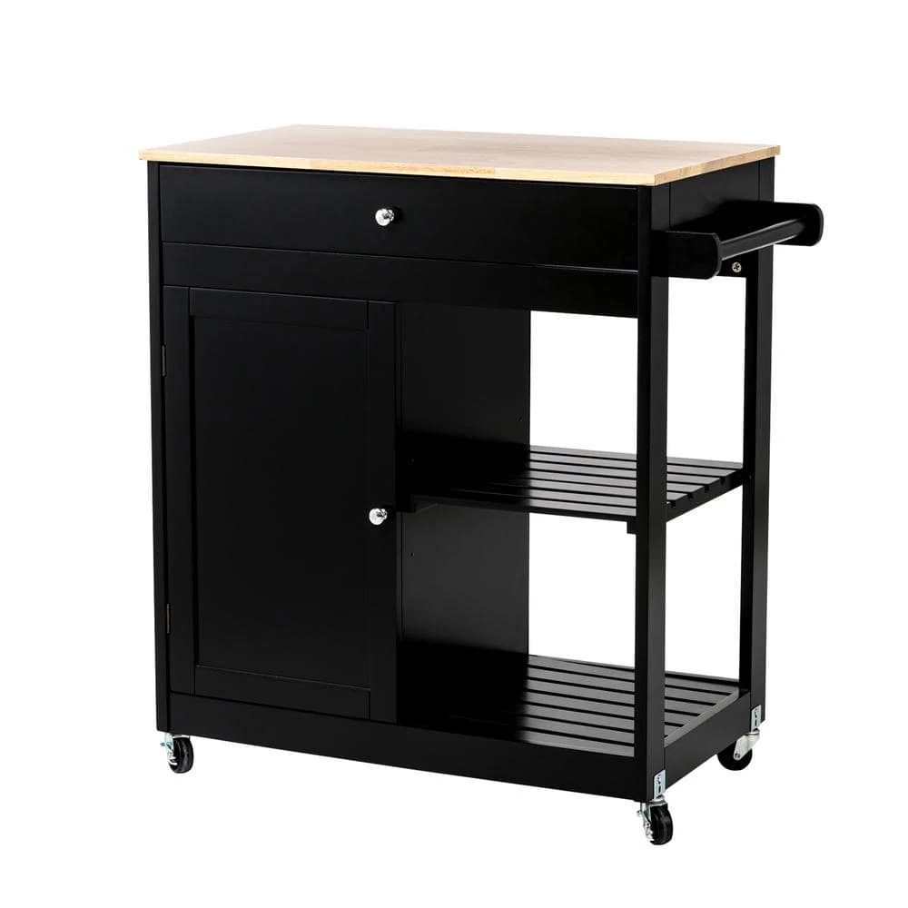 33.86 in. H Black Wooden Basic Kitchen Island with 1 Drawer; 1 Door; 2 Tier by Glitzhome 7 33.86 in. H Black Wooden Basic Kitchen Island with 1 Drawer; 1 Door; 2 Tier by Glitzhome - Image 5