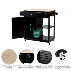 33.86 in. H Black Wooden Basic Kitchen Island with 1 Drawer; 1 Door; 2 Tier by Glitzhome 11 33.86 in. H Black Wooden Basic Kitchen Island with 1 Drawer; 1 Door; 2 Tier by Glitzhome -Deals Glitzhome Store black with natural top glitzhome kitchen islands 2001200010 4f 1000