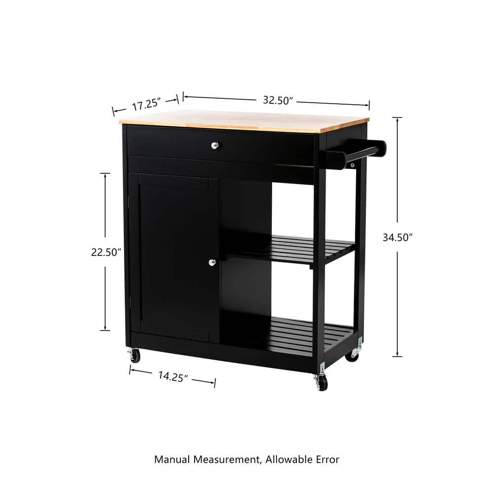 33.86 in. H Black Wooden Basic Kitchen Island with 1 Drawer; 1 Door; 2 Tier by Glitzhome 4 33.86 in. H Black Wooden Basic Kitchen Island with 1 Drawer; 1 Door; 2 Tier by Glitzhome - Image 2