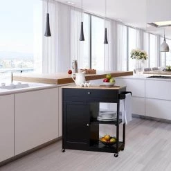 33.86 in. H Black Wooden Basic Kitchen Island with 1 Drawer; 1 Door; 2 Tier by Glitzhome 14 33.86 in. H Black Wooden Basic Kitchen Island with 1 Drawer; 1 Door; 2 Tier by Glitzhome -Deals Glitzhome Store black with natural top glitzhome kitchen islands 2001200010 fa 1000