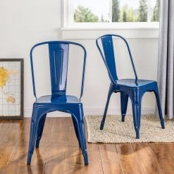 Navy Blue Metal Side Chair (Set of 4) by Glitzhome -Deals Glitzhome Store blue glitzhome accent chairs 1005003548 31 1000