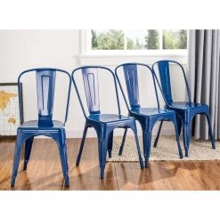 Navy Blue Metal Side Chair (Set of 4) by Glitzhome