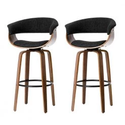 40.5 in. H Mid-Century Modern Dark Blue Fabric/Walnut bentwood Swivel Chair Bar Stool (Set of 2) by Glitzhome -Deals Glitzhome Store blue glitzhome bar stools 2000900048 1f 1000