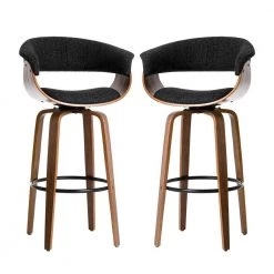40.5 in. H Mid-Century Modern Dark Blue Fabric/Walnut bentwood Swivel Chair Bar Stool (Set of 2) by Glitzhome