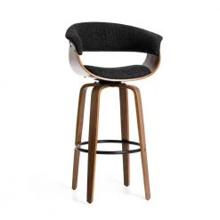 40.5 in. H Mid-Century Modern Dark Blue Fabric Swivel Low Back Bar Stool with Walnut Bentwood Base (Set of 4) by Glitzhome -Deals Glitzhome Store blue glitzhome bar stools 2026400008 1f 1000