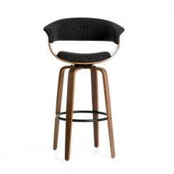 40.5 in. H Mid-Century Modern Dark Blue Fabric Swivel Low Back Bar Stool with Walnut Bentwood Base (Set of 4) by Glitzhome -Deals Glitzhome Store blue glitzhome bar stools 2026400008 44 1000