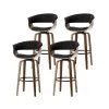 40.5 in. H Mid-Century Modern Dark Blue Fabric Swivel Low Back Bar Stool with Walnut Bentwood Base (Set of 4) by Glitzhome