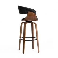 40.5 in. H Mid-Century Modern Dark Blue Fabric Swivel Low Back Bar Stool with Walnut Bentwood Base (Set of 4) by Glitzhome -Deals Glitzhome Store blue glitzhome bar stools 2026400008 fa 1000