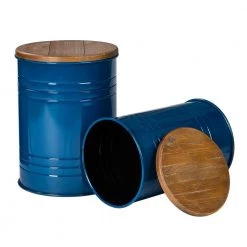 14.5 in. W Blue Round Wood Storage End Table or Accent Table or Stool with Solid Wood Lid (2-Pack) by Glitzhome -Deals Glitzhome Store blue glitzhome end side tables ga2003800010 1f 1000