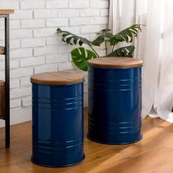 14.5 in. W Blue Round Wood Storage End Table or Accent Table or Stool with Solid Wood Lid (2-Pack) by Glitzhome -Deals Glitzhome Store blue glitzhome end side tables ga2003800010 31 1000