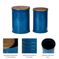 14.5 in. W Blue Round Wood Storage End Table or Accent Table or Stool with Solid Wood Lid (2-Pack) by Glitzhome -Deals Glitzhome Store blue glitzhome end side tables ga2003800010 4f 1000