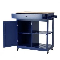 34.25 in. H Navy Blue Wooden Basic Kitchen Island with 1-Drawer + 1-Door + 2-Tier by Glitzhome -Deals Glitzhome Store blue glitzhome kitchen islands 2001200013 1f 1000