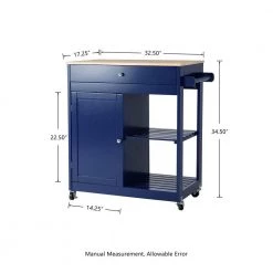 34.25 in. H Navy Blue Wooden Basic Kitchen Island with 1-Drawer + 1-Door + 2-Tier by Glitzhome -Deals Glitzhome Store blue glitzhome kitchen islands 2001200013 4f 1000