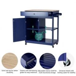 34.25 in. H Navy Blue Wooden Basic Kitchen Island with 1-Drawer + 1-Door + 2-Tier by Glitzhome -Deals Glitzhome Store blue glitzhome kitchen islands 2001200013 c3 1000