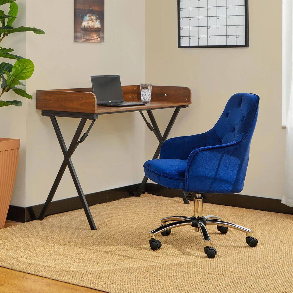 39.75 in. Navy Blue Velvet Gaslift Adjustable Swivel Office Chair/Desk Chair by Glitzhome 11 39.75 in. Navy Blue Velvet Gaslift Adjustable Swivel Office Chair/Desk Chair by Glitzhome - Image 9